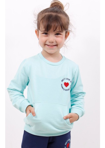 Kız Çocuk Göğsü Kalp Nakışlı Sweatshirt