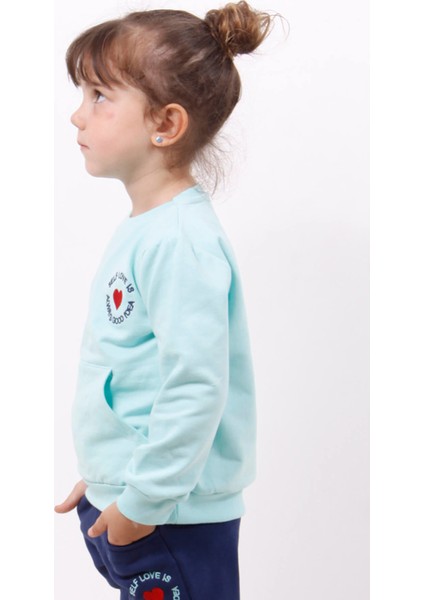 Kız Çocuk Göğsü Kalp Nakışlı Sweatshirt