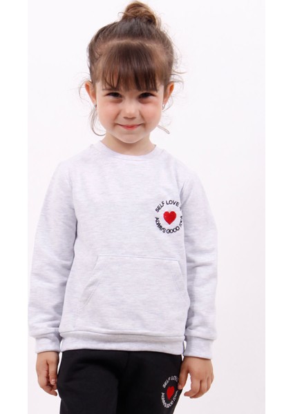 Kız Çocuk Göğsü Kalp Nakışlı Sweatshirt