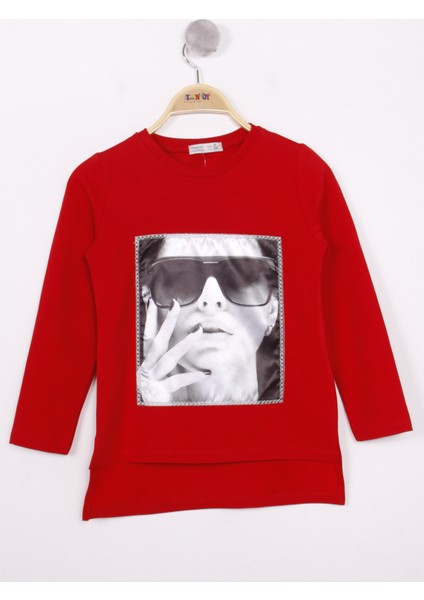 Kız Çocuk Gözlüklü Kız Baskılı Sweatshirt