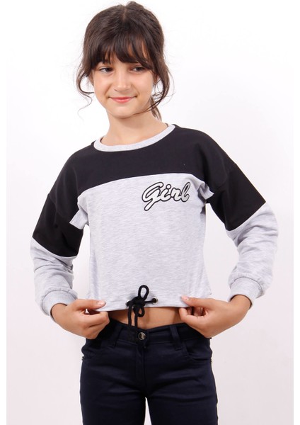 Kız Çocuk Varaklı Girl Baskılı Sweatshirt