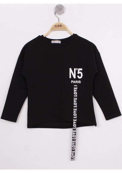 Kız Çocuk Cep Üstü Baskılı Sweatshirt