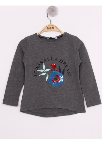 Kız Çocuk Pullu Güllü Nakışlı T-Shirt