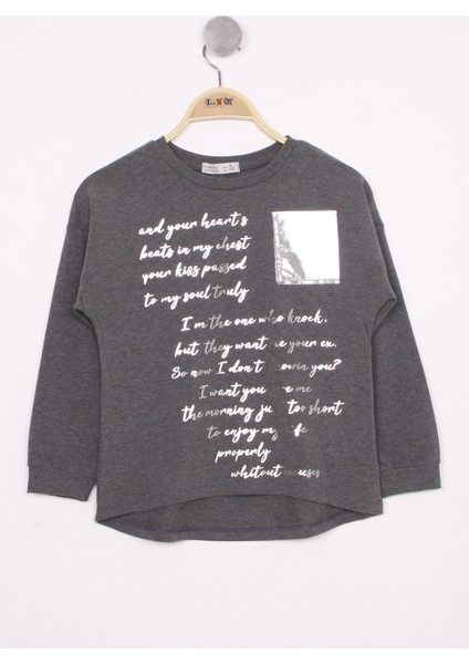 Kız Çocuk Varaklı Cep Baskılı T-Shirt