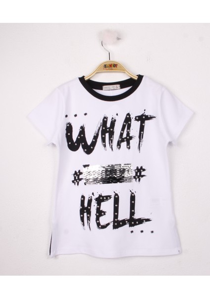 Kız Çocuk Pullu İnci Detaylı T-Shirt