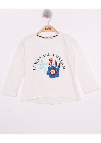 Kız Çocuk Pullu Güllü Nakışlı T-Shirt