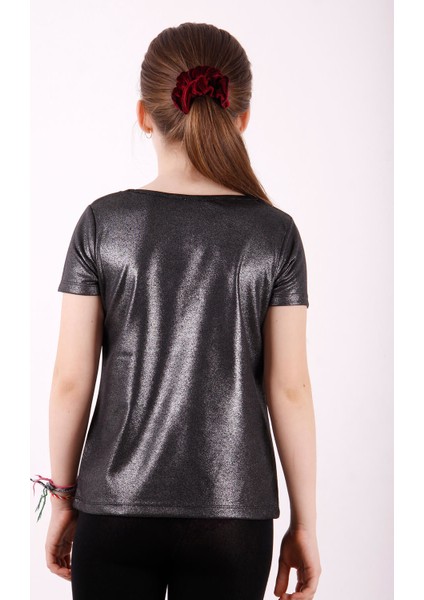 Kız Çocuk Kum Varaklı T-Shirt Gri 14 Yaş K-208 modelleri