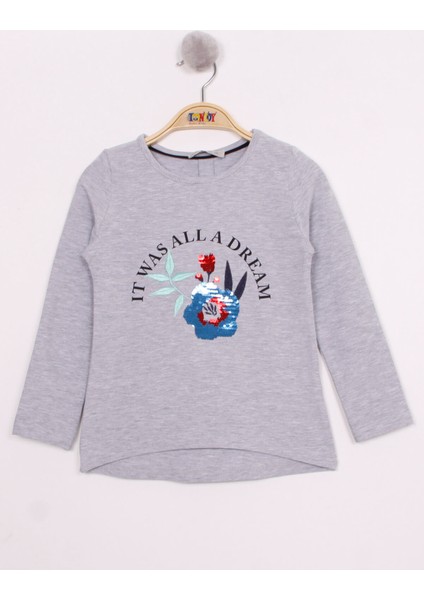 Kız Çocuk Pullu Güllü Nakışlı T-Shirt