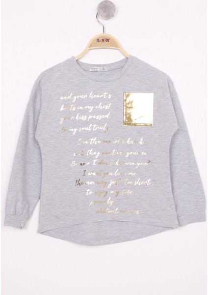 Kız Çocuk Varaklı Cep Baskılı T-Shirt