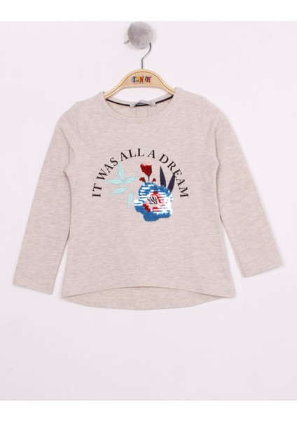 Kız Çocuk Pullu Güllü Nakışlı T-Shirt