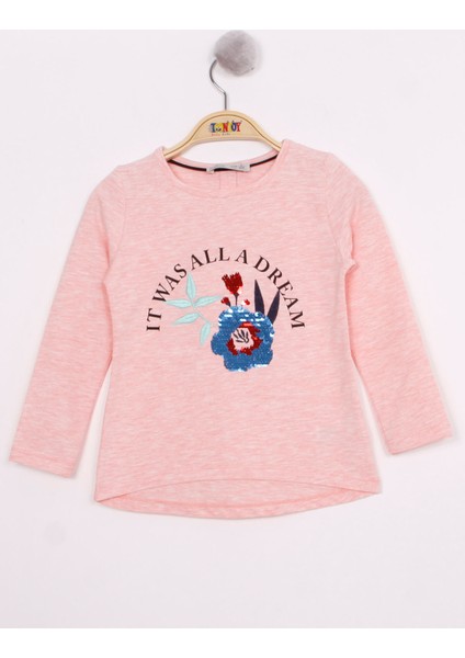 Kız Çocuk Pullu Güllü Nakışlı T-Shirt