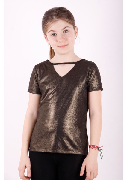 Kız Çocuk Kum Varaklı T-Shirt Sarı 14 Yaş K-208