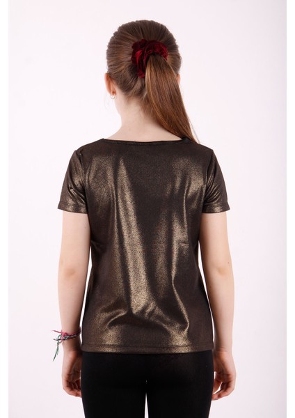 Kız Çocuk Kum Varaklı T-Shirt Sarı 14 Yaş K-208 modelleri