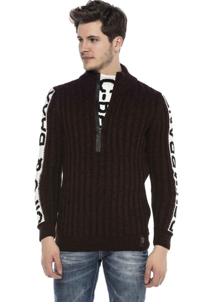 Cipo&Baxx CP216 Yarım Fermuarlı Yaka Dokulu Bordo Kazak M fiyatları