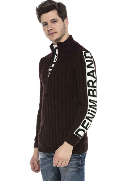 Cipo&Baxx CP216 Yarım Fermuarlı Yaka Dokulu Bordo Kazak M modelleri