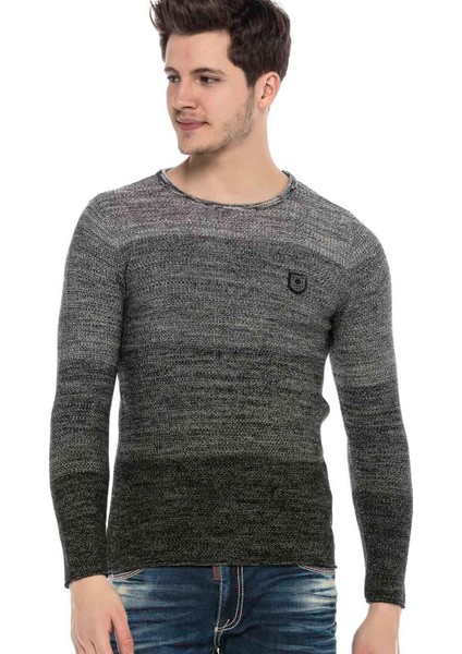 Cipo&Baxx CP205 Gri Tonları Bisiklet Yaka Spor Kazak S