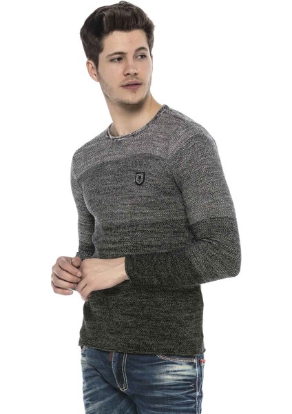 Cipo&Baxx CP205 Gri Tonları Bisiklet Yaka Spor Kazak S