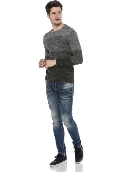 Cipo&Baxx CP205 Gri Tonları Bisiklet Yaka Spor Kazak S