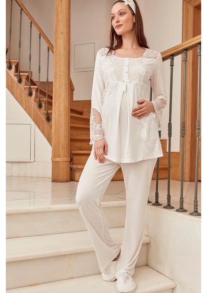 Düğmeli Yaka Boru Paça Hamile Lohusa Pijama Takımı 5015