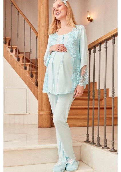 Düğmeli Yaka Boru Paça Hamile Lohusa Pijama Takımı 5015