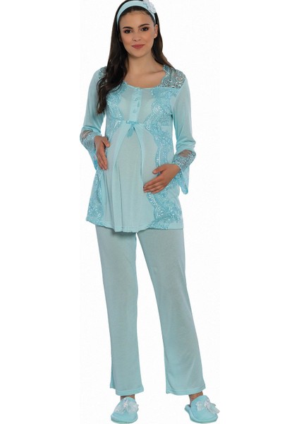 Düğmeli Yaka Boru Paça Hamile Lohusa Pijama Takımı 5015