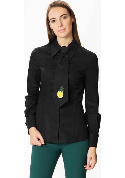 Kadın Ananas Figürlü Siyah Gömlek-K1813175-001 fiyatları