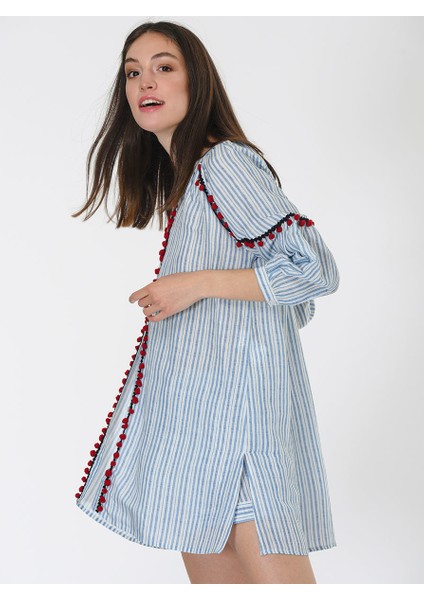 Kadın Çizgili Mavi Tunik-Y1967129-089