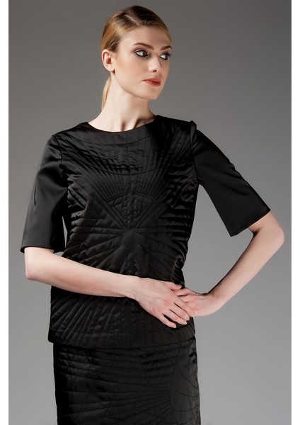Kadın Desenli Siyah Bluz-K1513096-001