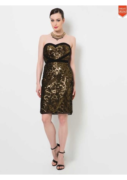 Kadın Gold Payet Mezuniyet Abiye Elbise-Y1511021-076