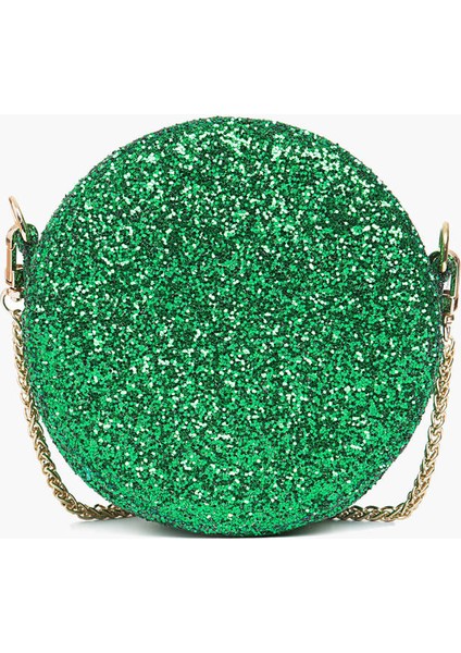 Kadın Gold Zincir Detaylı Yeşil Parlak Clutch Çanta-Y1781202-012