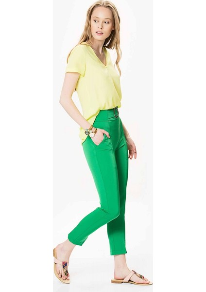 Kadın Kemer Detaylı Yeşil Pantolon-Y9912011-012