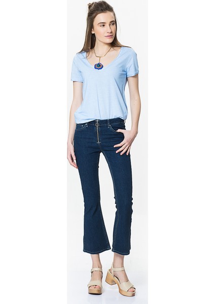 Kadın Kısa Paça Lacivert Jean Pantolon-Y9912020-015