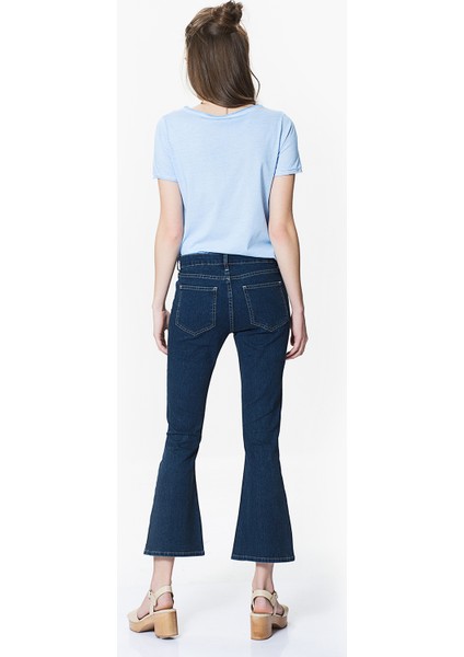 Kadın Kısa Paça Lacivert Jean Pantolon-Y9912020-015