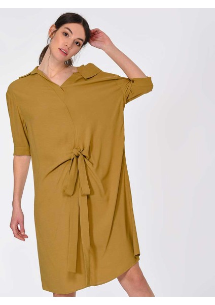 Kadın Omuz Detaylı Olive Elbise-Y1911061-027