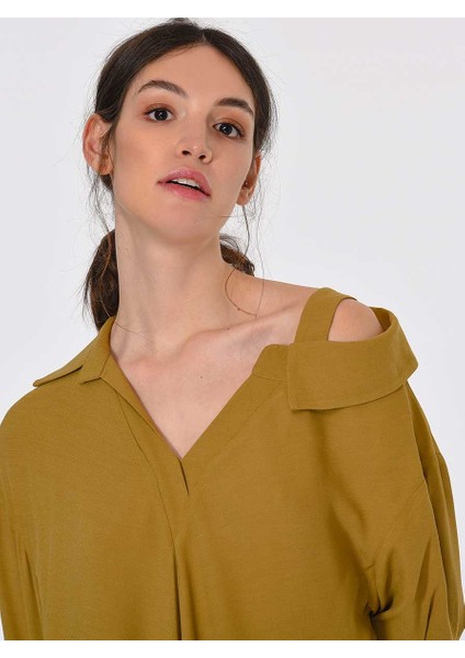 Kadın Omuz Detaylı Olive Elbise-Y1911061-027 fiyatları