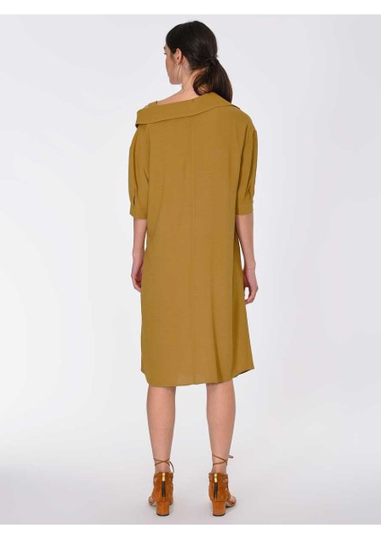 Kadın Omuz Detaylı Olive Elbise-Y1911061-027 modelleri