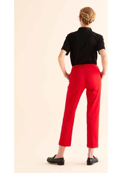 Kadın Paça Katlı Kırmızı Pantolon-Y9912041-006