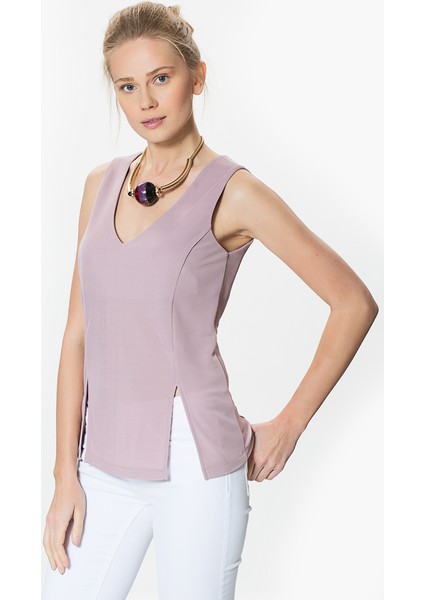 Kadın Yırtmaç Detaylı Pembe Bluz-Y1713107-038