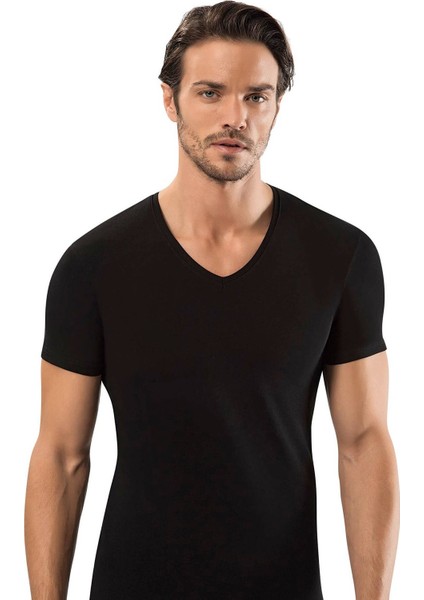 Pamuk Elastan V Yaka T-Tshirt