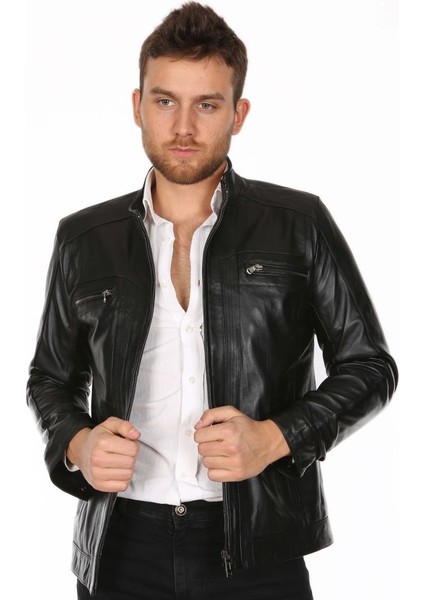 Deri Erkek Düz Model Casual Deri Mont