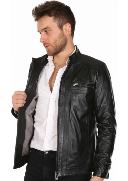 Deri Erkek Düz Model Casual Deri Mont