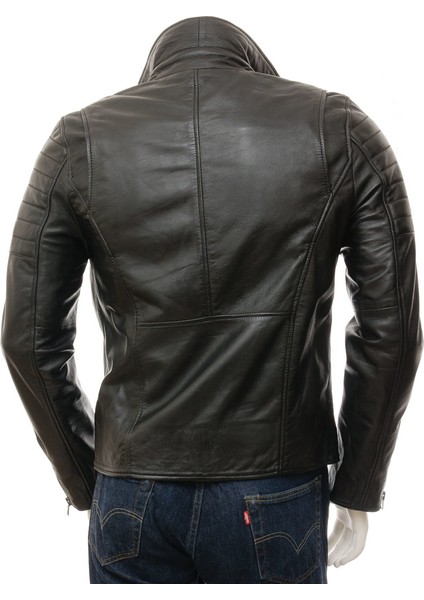 Deri Siyah Erkek Deri Biker Ceket Buckerell
