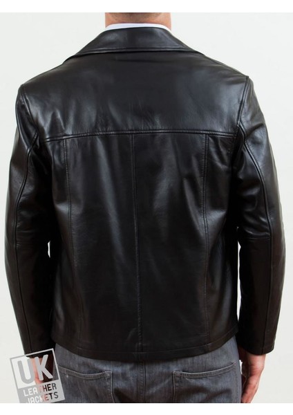 Deri Erkek Siyah Deri Ceket Klasik Harrington