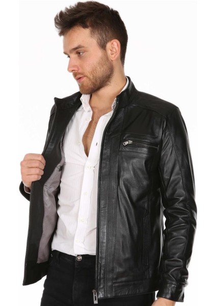 Deri Erkek Düz Model Casual Deri Mont