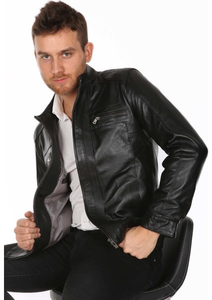 Deri Erkek Düz Model Casual Deri Mont