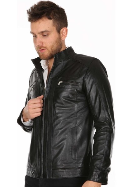 Deri Erkek Düz Model Casual Deri Mont