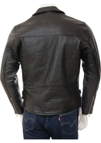 Deri Erkek Siyah Deri Biker Ceket Ashford