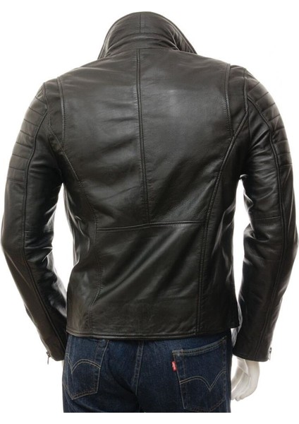 Deri Siyah Erkek Deri Biker Ceket Buckerell
