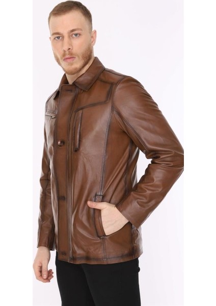 Deri Erkek Deri Ceket Kahverengi Blouse