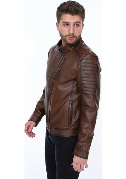 Deri Elegance Kahverengi Erkek Deri Ceket modelleri